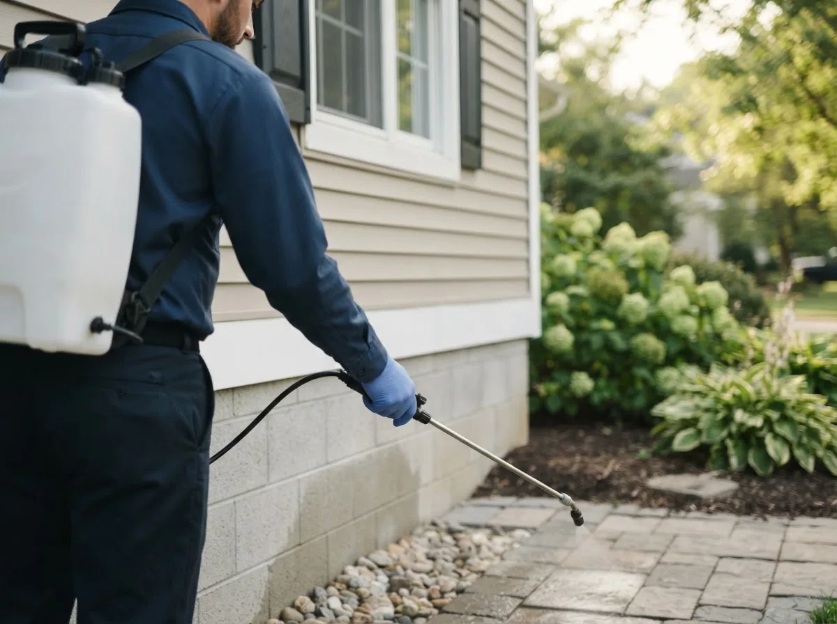 Pest control technician inspecting a home in Scottown, OH